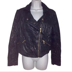 Rock & Republic Gold Zipper Moto Jacket L Faux Shimmer Snakeskin Fabric.
